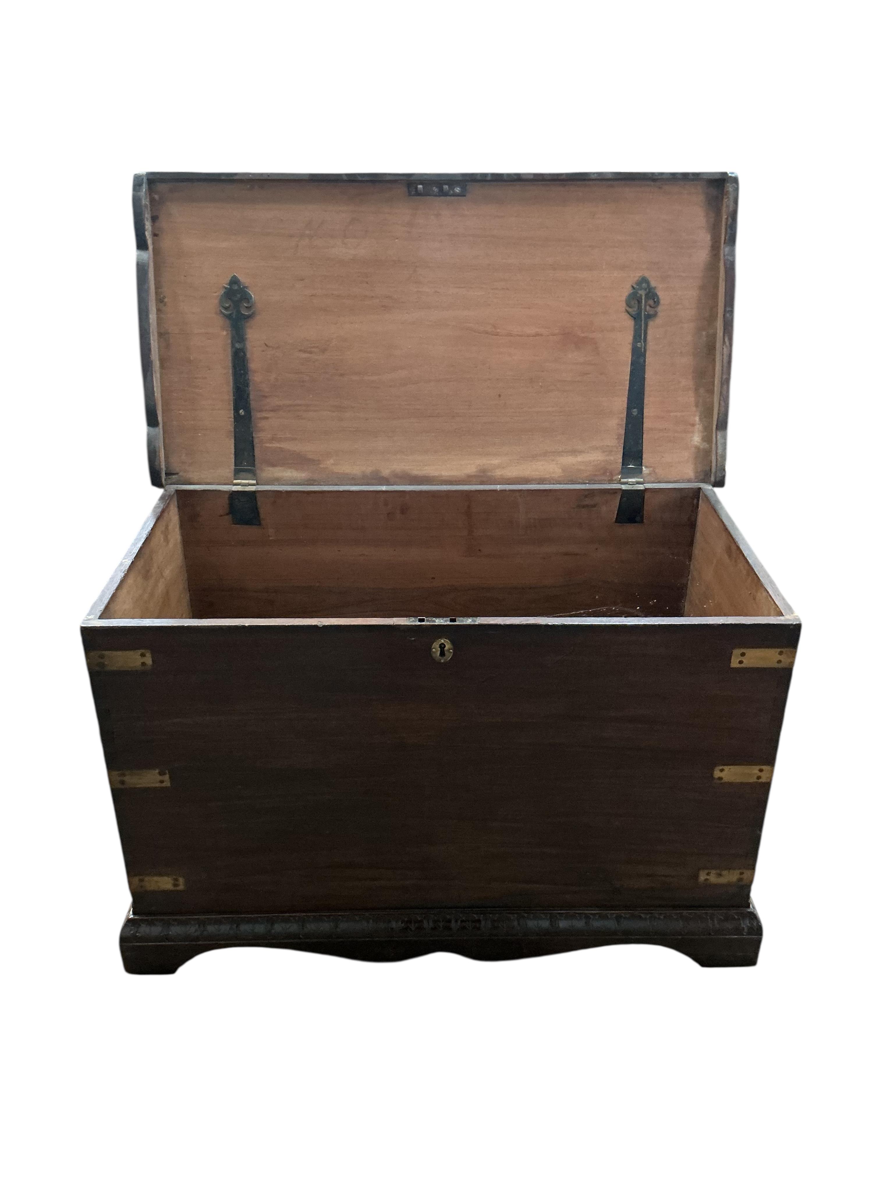 A brass mounted trunk with plaque inscribed 'Captain Bill', width 108cm, depth 54cm, height 68cm